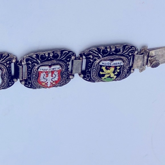 Vintage German Cities Coat Of Arms Silver Link Detailed Bracelet Size 6 3/4” - Picture 7 of 8